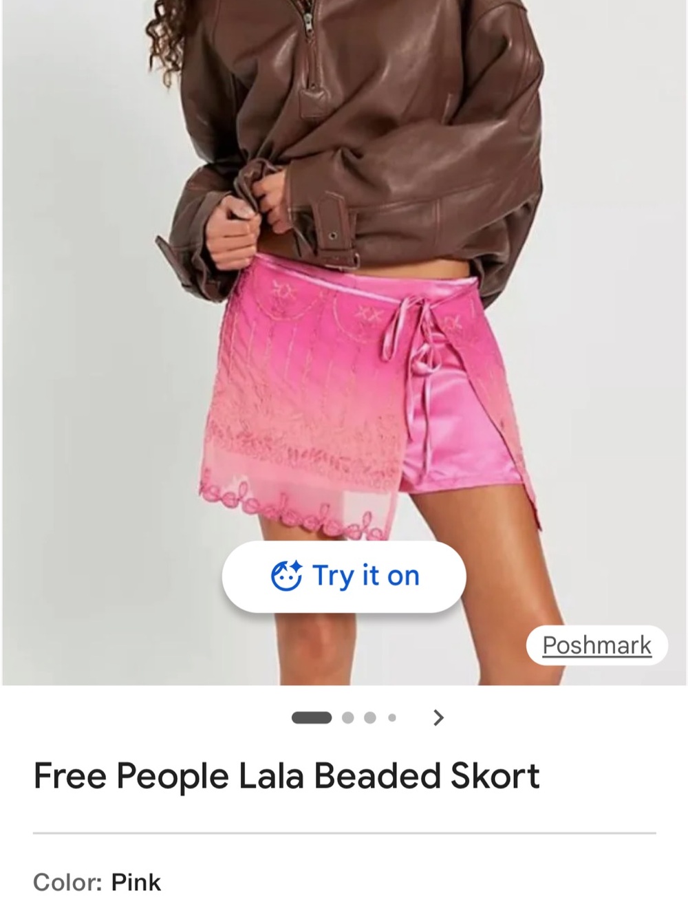 Free People Hot Pink Embroidered Mini Skirt - Picture 2 of 2